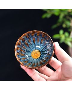 Buddha Stones Lotus Peacock Dragon Phoenix Koi Fish Ceramic Teacup Inlaid Tea Cups 120ml - Gold / Lotus Flower