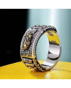 Buddha Stones Lucky FengShui PiXiu Wealth Prayer Wheels Couple Ring - Women / Silver