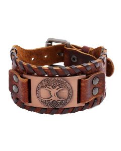 Buddha Stones Lucky Tree Of Life Balance Leather Bracelet - Golden