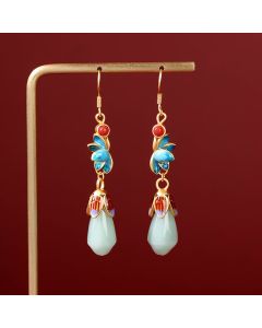 Magnolia Flower Jade Pattern Luck Prosperity Drop Dangle Earrings - Jade(Prosperity♥Abundance)