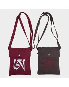Buddha Stones Handmade OM Mantra Embroidered Spiritual Mind Practice Cotton Crossbody Bag Shoulder Bag Cellphone Bag - Brown Mantra Spiritual Practice Shoulder Bag