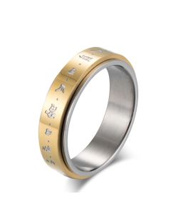 Buddha Stones Mantra Titanium Steel Balance Rotatable Ring - Silver / US12
