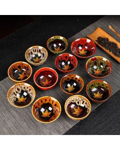 Buddha Stones Maple Leaf Colorful Ceramic Teacup Home Tea Cups - 8.5cm*4.5cm*120ml / Yellow