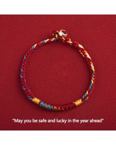 Buddha Stones "May You Be Safe And Lucky In The Year Ahead" Multicolored Bracelet - Red Five Color Thread / 19cm / 925 Silver Buckle