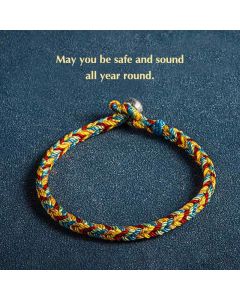 Buddha Stones "May you be safe and sound all year round" Lucky Multicolored Bracelet - Orange Dark Green Red / 19cm