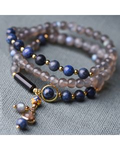 Buddha Stones Moonstone Lazurite Lapis Lazuli Calm Healing Positive Bracelet - 3 Circles