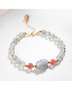 Buddha Stones Moonstone Strawberry Quartz PiXiu Healing Bracelet - Moonstone&Strawberry Quartz