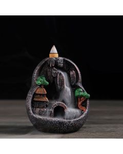 Mountain Bridges Pattern Meditation Resin Backflow Incense Burner - Small Bridges Flowing Water 10*8.5*11.5cm