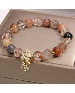 Buddha Stones Multicolored Rutilated Quartz Citrine Wealth Protection Flower Bracelet - Rutilated Quartz&Citrine