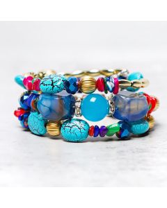 Buddha Stones Multilayer Irregular Turquoise Agate Beads Blessing Bracelet - Purple Agate