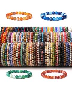 Natural Agate Stone Crystal Balance Beaded Bracelet - Black Rutilated Quartz