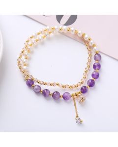 Buddha Stones Natural Amethyst Aquamarine Strawberry Quartz Pearl Peace Healing Double Wrap Bracelet - Strawberry Quartz(Love♥Healing)