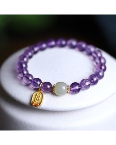 Buddha Stones Natural Amethyst Crystal Hetian Jade Healing Charm Bracelet - Amethyst (Spiritual Awareness ♥ Inner Peace)