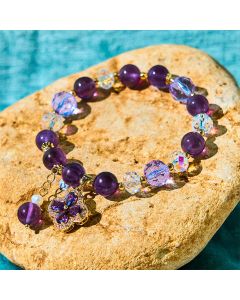 Natural Amethyst Pearl Flower Charm Positive Transformation Bracelet - Amethyst(Inner Peace♥Healing)