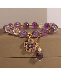 Natural Amethyst Pearl Flower Charm Positive Transformation Bracelet - Amethyst(Inner Peace♥Healing)