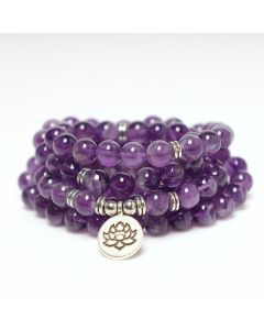 Buddha Stones Natural Amethyst Purification Mala Bracelet - 0.31 in (8 mm)
