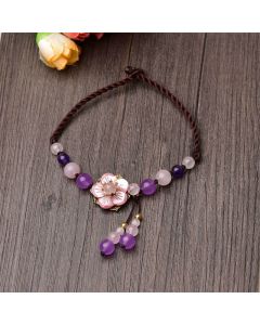 Buddha Stones Natural Amethyst Rose Quartz Crystal Charm Lucky Healing Anklet - Amethyst(Inner Peace♥Healing)