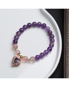 Natural Amethyst Strawberry Quartz Crystal Fortune Bracelet - Amethyst & Strawberry Quartz