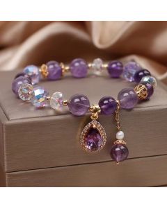 Buddha Stones Natural Amethyst Zircon Love Heart Healing Soul Charm Bracelet - Amethyst(Spiritual Awareness♥Inner Peace)