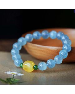 Natural Aquamarine Amber Beads Serenity Healing Bracelet - Aquamarine