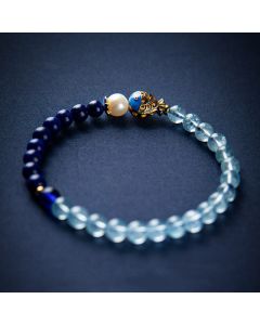 Buddha Stones Natural Aquamarine Lazurite Lapis Lazuli Fish Healing Bracelet - 6mm Aquamarine&Lazurite( Wrist Circumference 14–15cm)