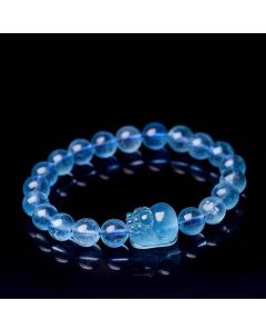 Buddha Stones Natural Aquamarine Pixiu Serenity Healing Bracelet - 10mm