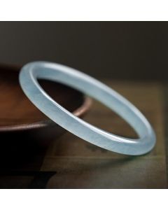 Buddha Stones Natural Aquamarine Serenity Bangle Bracelet - 8mm / 64-65mm
