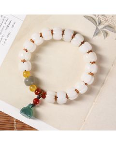 Buddha Stones Natural Bodhi Seed Red Agate Bodhi Calm Harmony Engraved Pumpkin Bead Lotus Bracelet - Bodhi Seed(Auspiciousness♥Luck)