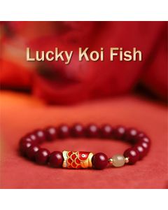 Buddha Stones Natural Cinnabar Lucky Koi Fish Hetian Jade Bead Blessing Bracelet - Cinnabar&Koi Fish
