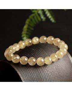 Buddha Stones Natural Golden Rutilated Quartz Auspiciousness Protection Bracelet - Golden Rutilated Quartz(Wrist Circumference 14-16.5cm)