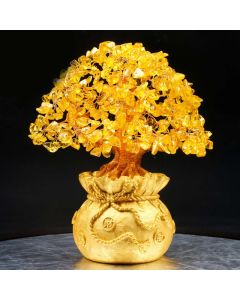 Buddha Stones Natural Citrine Money Tree Gemstone Ornament - Feng Shui for Prosperity - Large Citrine Tree