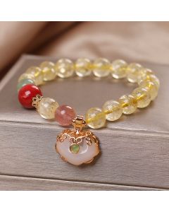 Buddha Stones Natural Citrine White Jade Strawberry Quartz Protection Charm Bracelet - Citrine