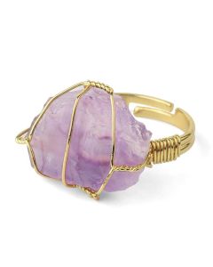 Buddha Stones Natural Crystal Gemstone Amethyst Adjustable Ring - Rose Quartz