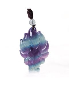 Buddha Stones Natural Fluorite Gold Sheen Obsidian Fox Pendant Protection Necklace - Fluorite Fox
