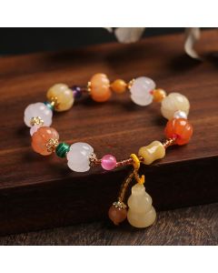 Buddha Stones Natural Golden Silk Jade Crystals Gourd Pixiu Pumpkin Beads Wealth Charm Bracelet - Golden Silk Jade&Pixiu