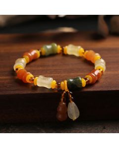 Buddha Stones Natural Golden Silk Jade Gourd Wealth Charm Bracelet - Golden Silk Jade(Ward off evil spirits♥Wealth)