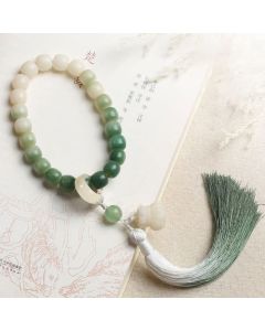 Buddha Stones Natural Gradient Bodhi Seed Fortune Money Bag Lotus Wisdom Tassel Wrist Mala - Bodhi Seed Boxwood Lotus