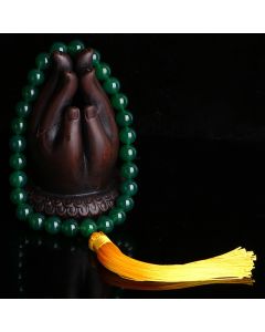 Buddha Stones Natural Green Agate Wrist Mala Power Tassels Pocket Mala Car Decoration - 14mm