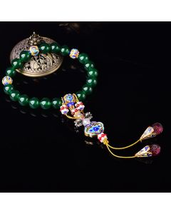 Buddha Stones Natural Green Agate Wrist Mala Success Charm Pocket Mala Car Decoration - 14mm