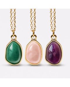 Buddha Stones Natural Green Aventurine Amethyst Rose Quartz Blessing Necklace Pendant - Green Agate