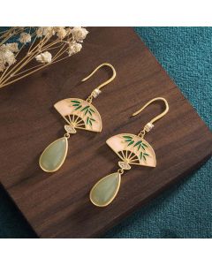 Buddha Stones Natural Green Aventurine Fan Pattern Luck Drop Earrings - Flower