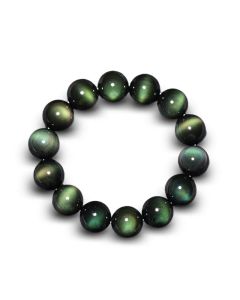 Buddha Stones Natural Green Eye Obsidian Wealth Bracelet - 20mm(Wrist Circumference 14-17cm)