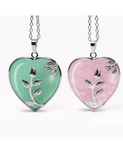 Buddha Stones Natural Healing Crystals Heart Pendant Necklaces - White Crystal
