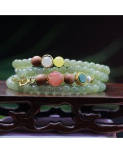 Buddha Stones Natural Hetian Jade Amber Lotus Red Agate Luck Abundance Bracelet - Hetian Jade ( Protection ♥ Happiness)