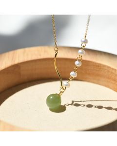 Buddha StonesNatural Hetian Jade Pearl Luck Bead Necklace Pendant - Hetian Jade(Prosperity♥Abundance)