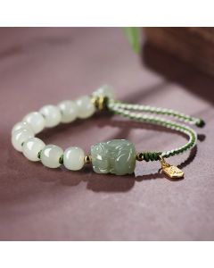 Buddha Stones Natural Hetian Jade PiXiu Luck Fu Character String Bracelet - Hetian Jade(Prosperity♥Abundance)