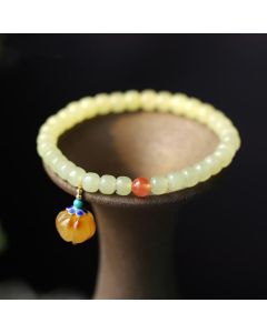 Natural Hetian Jade Pumpkin Amber Red Agate Crystal Prosperity Bracelet - Hetian Jade&Amber&Red Agate