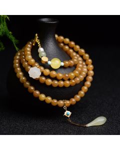Buddha Stones Natural Hetian Topaz Amber Lotus White Jade Pearl Success Bracelet - Topaz (Protection ♥ Kindness)