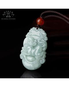 Buddha Stones Natural Jade 12 Chinese Zodiac Sucess Pendant Necklace - Pig