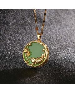 Buddha Stones Natural Jade Koi Fish Lotus Luck Necklace Pendant - White jade